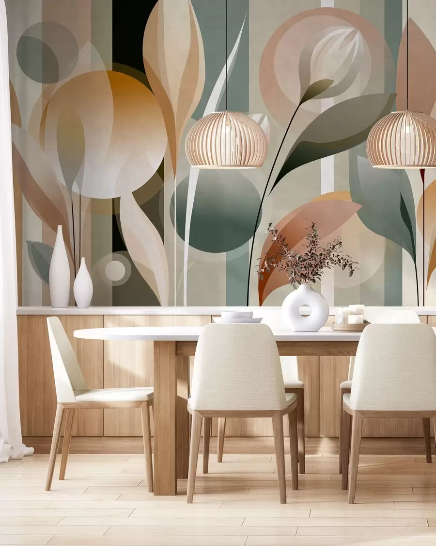 wall murals a stylised abstraction featuring plants in natural colours w05750