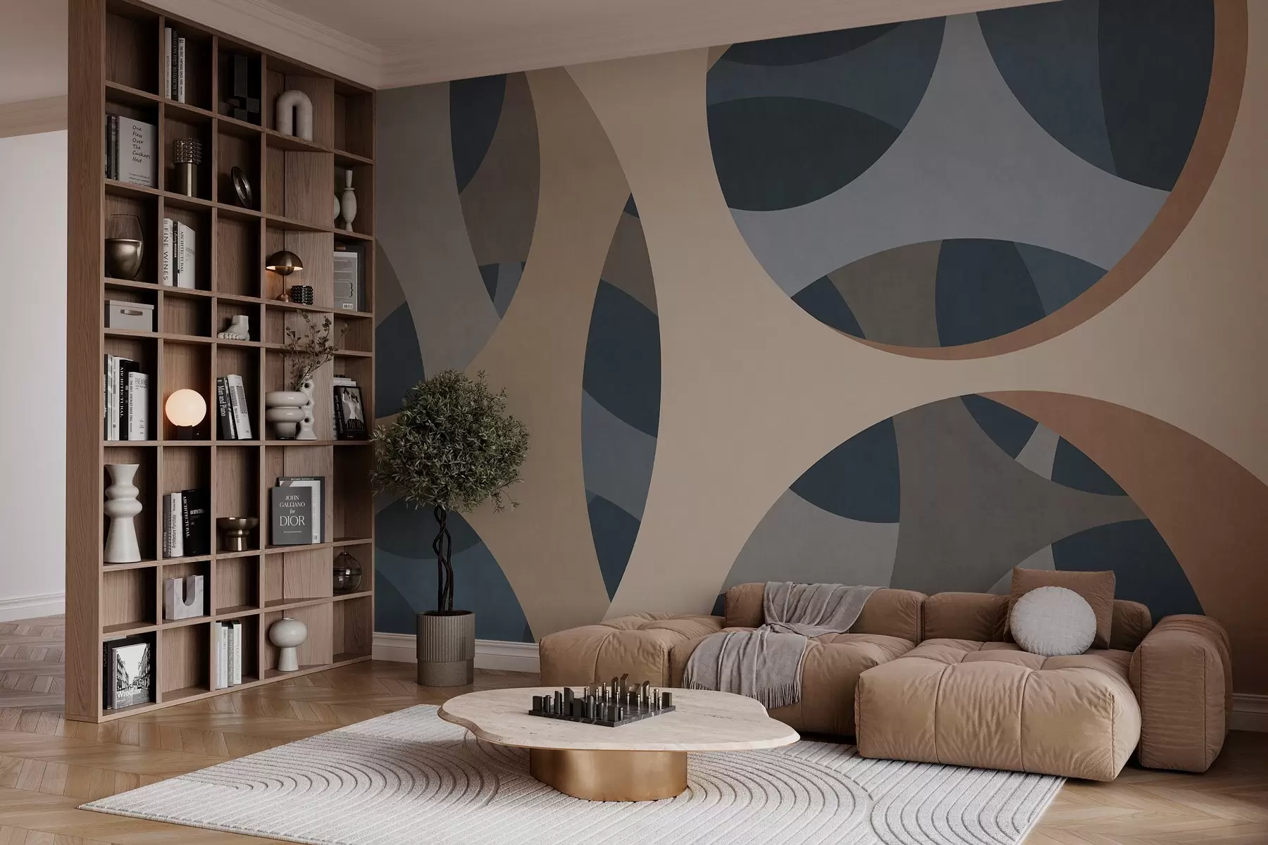 wall murals contemporary textural abstraction in shades of blue and beige w05751