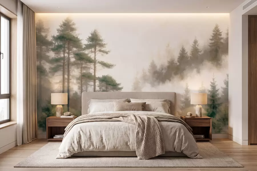 wall murals Morning pine forest in watercolor style w09916