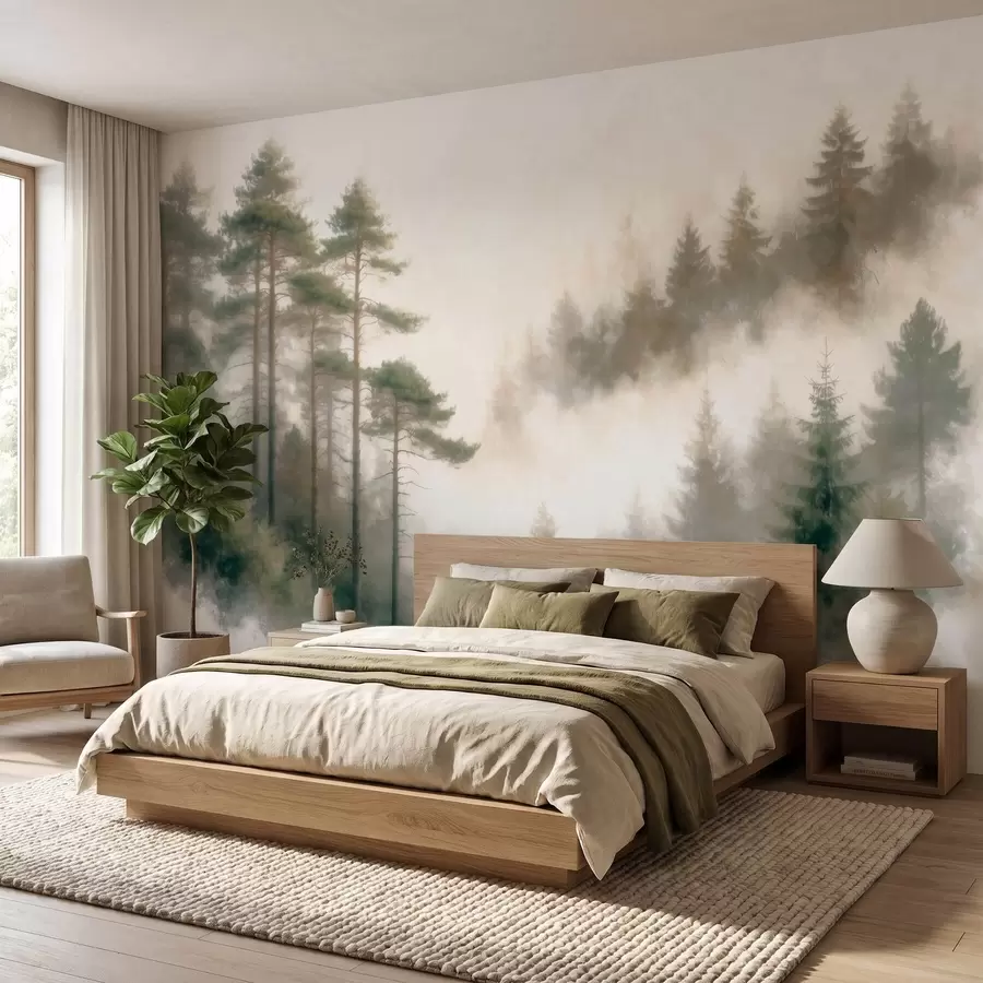 wall murals Morning pine forest in watercolor style w09916