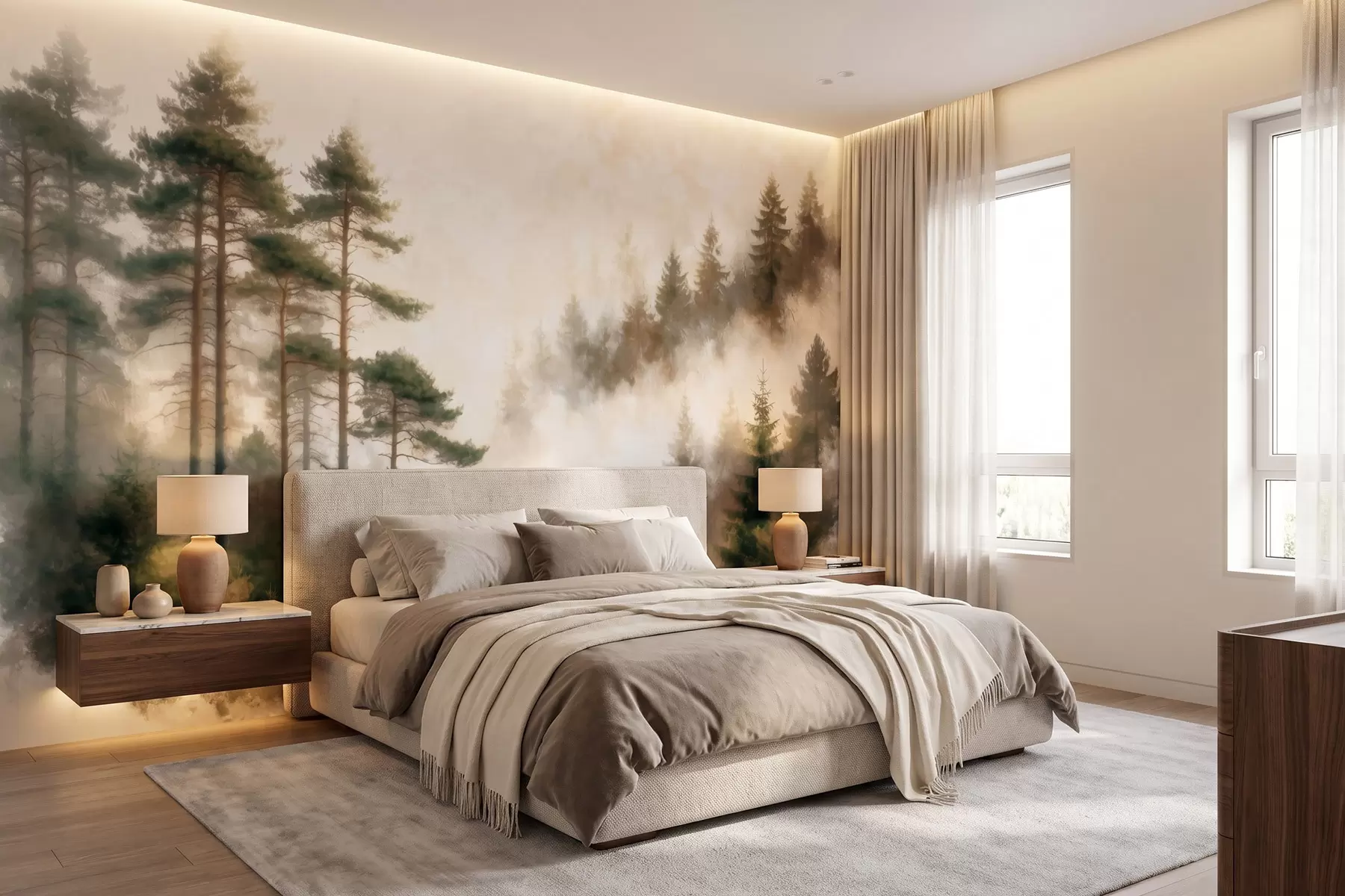 wall murals Morning pine forest in watercolor style w09916