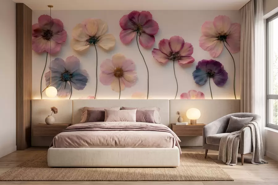 wall murals Herbarium composition with pressed flower effect and 3D texture w09911
