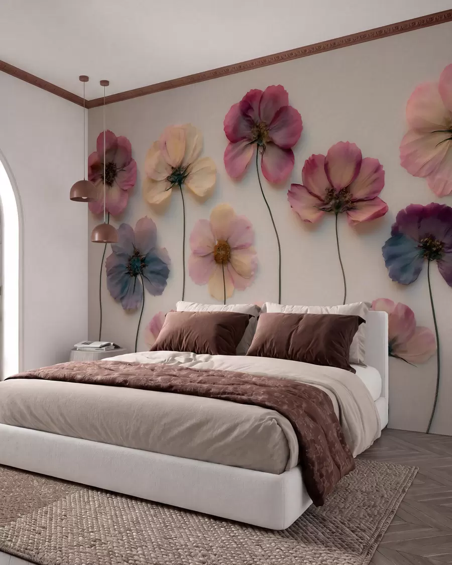 wall murals Herbarium composition with pressed flower effect and 3D texture w09911