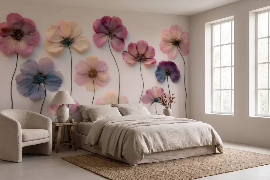wall murals Herbarium composition with pressed flower effect and 3D texture w09911