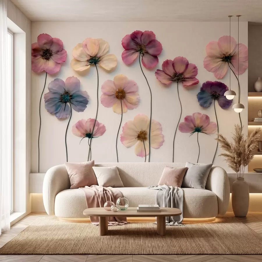 wall murals Herbarium composition with pressed flower effect and 3D texture w09911