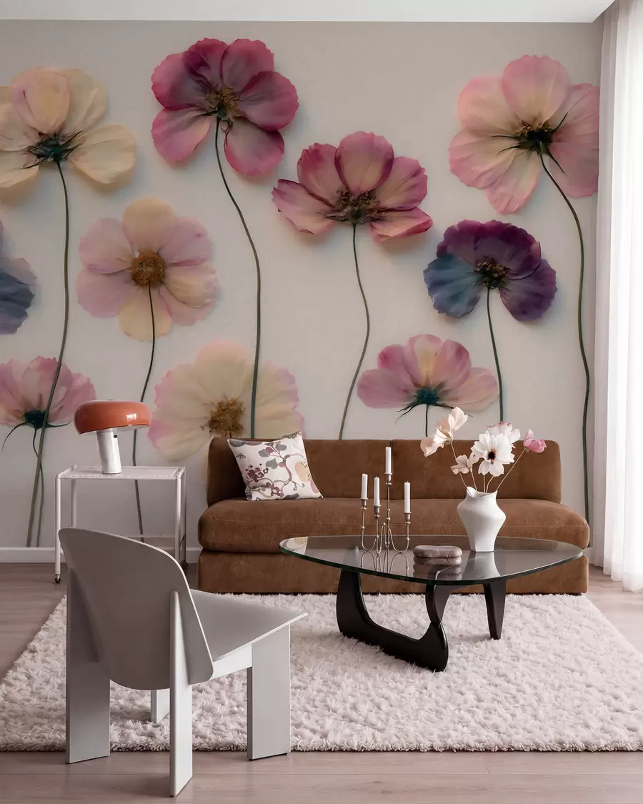wall murals Herbarium composition with pressed flower effect and 3D texture w09911