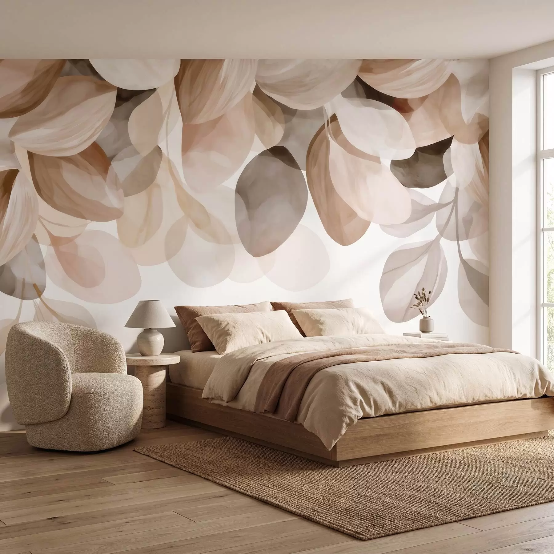 wall murals Beige hanging leaves in watercolor style w09923