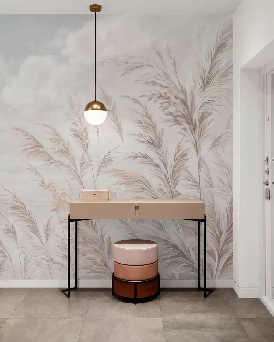 wall murals Delicate grasses by the water under light clouds w05735v1