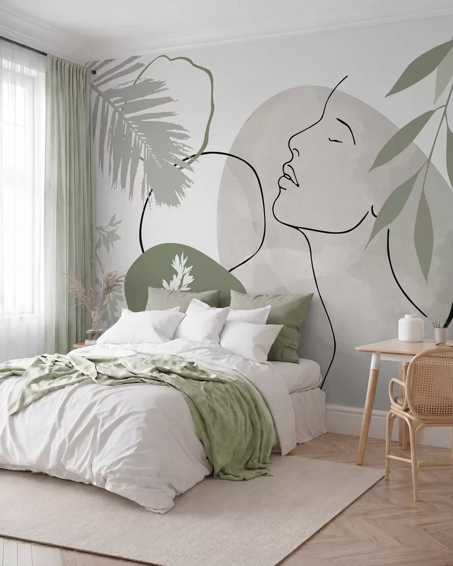 wall murals Abstraction with vegetation and a silhouette of a face w05776v1