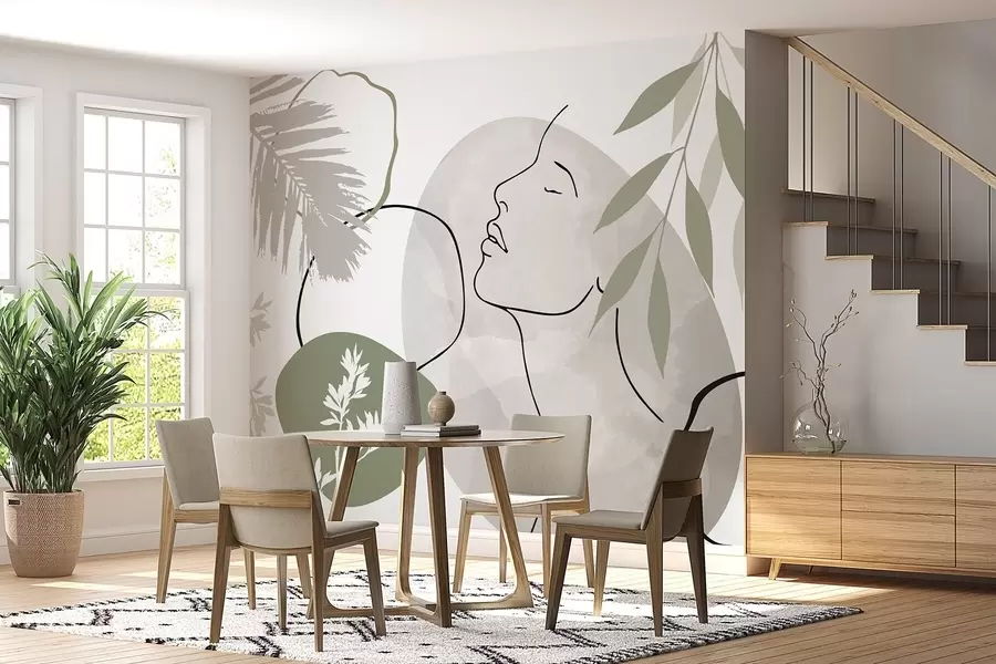 wall murals Abstraction with vegetation and a silhouette of a face w05776v1