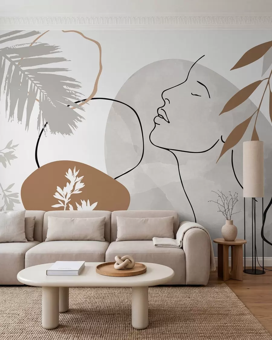wall murals Abstraction with vegetation and a silhouette of a face w05776