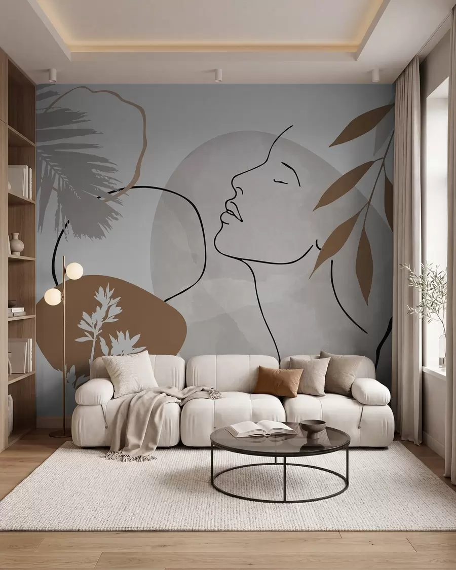 wall murals Abstraction with vegetation and a silhouette of a face w05776