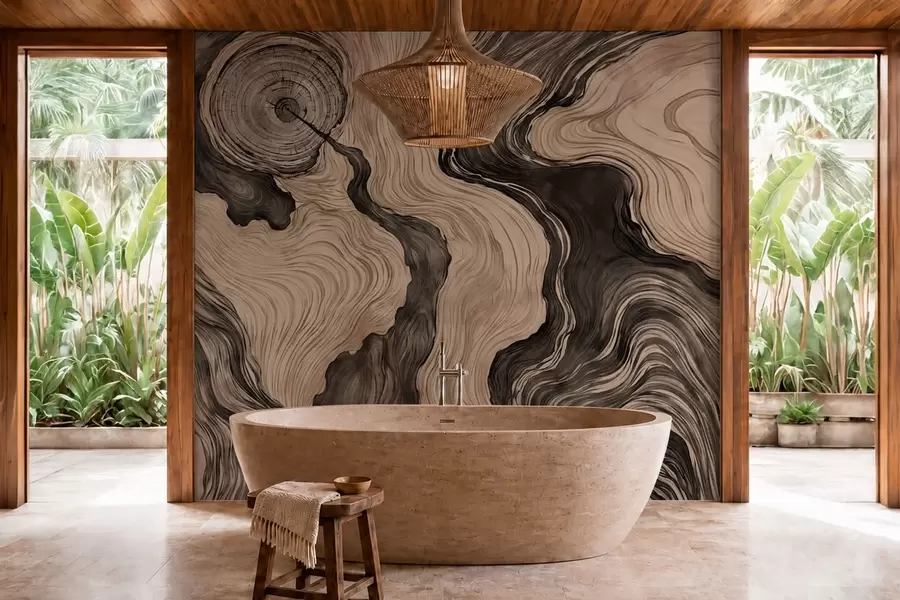 wall murals An abstract pattern with a linear woodgrain design w05729