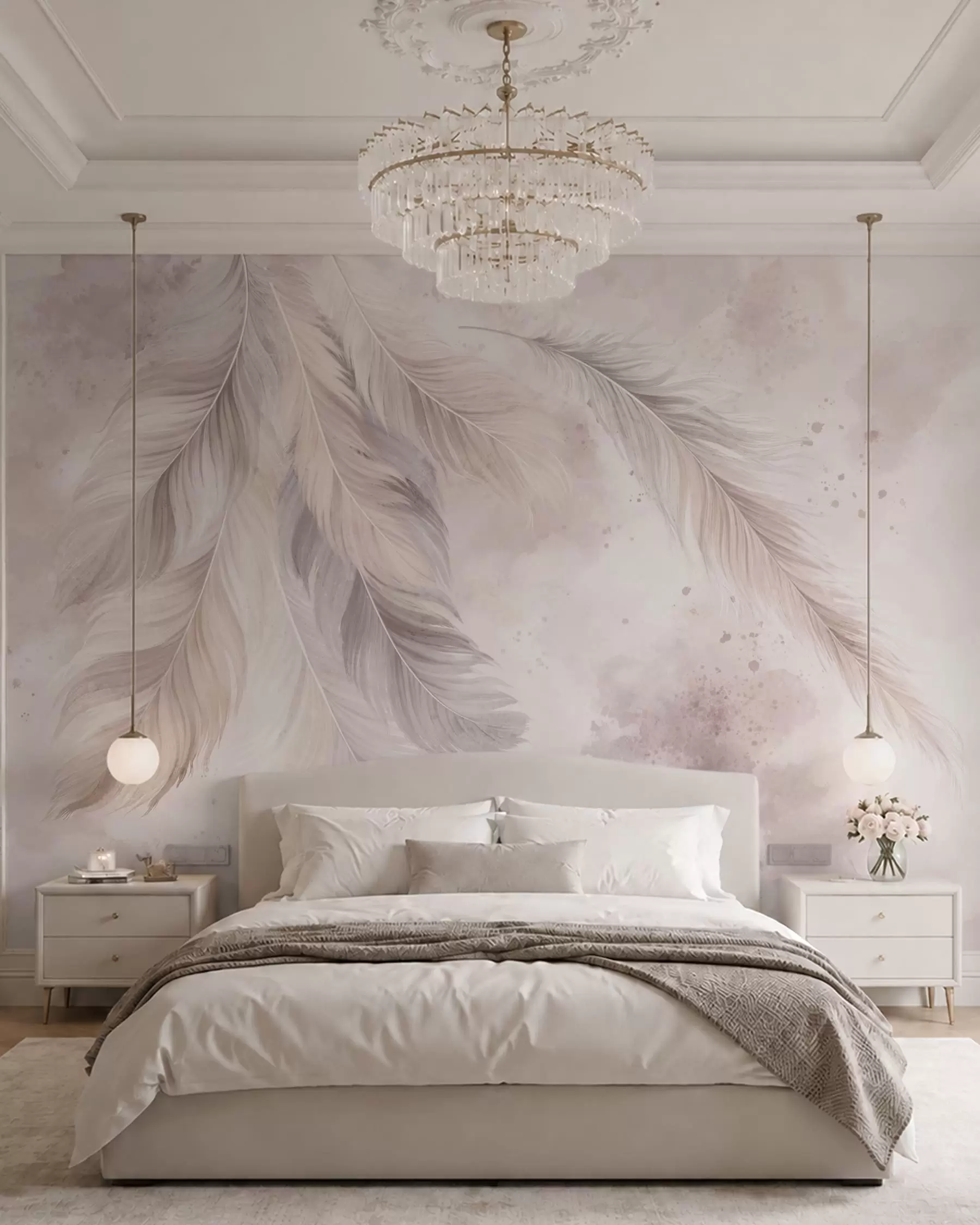 wall murals Delicate feathers on a pastel watercolor background w05737