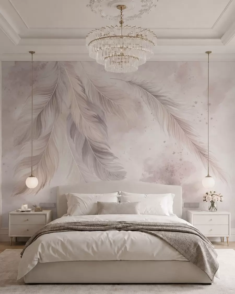 wall murals Delicate feathers on a pastel watercolor background w05737