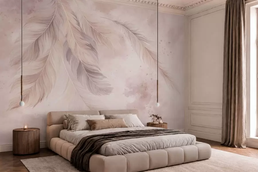 wall murals Delicate feathers on a pastel watercolor background w05737