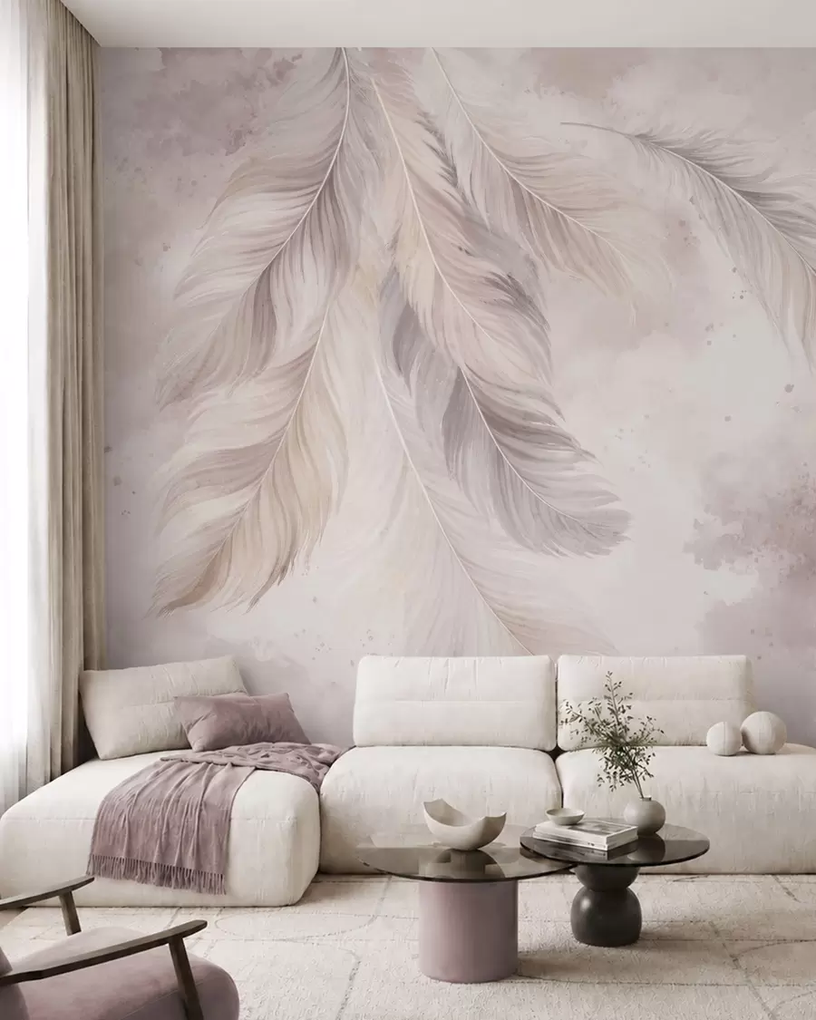 wall murals Delicate feathers on a pastel watercolor background w05737