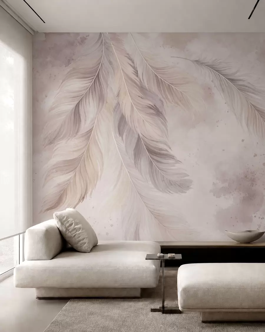 wall murals Delicate feathers on a pastel watercolor background w05737