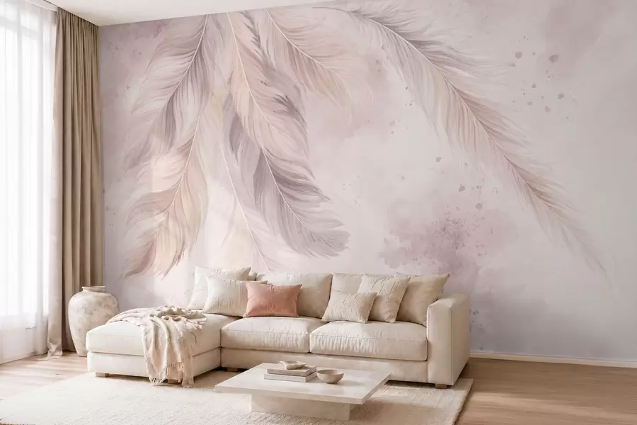 wall murals Delicate feathers on a pastel watercolor background w05737
