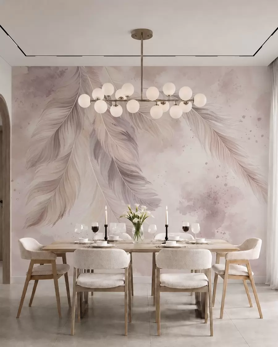wall murals Delicate feathers on a pastel watercolor background w05737