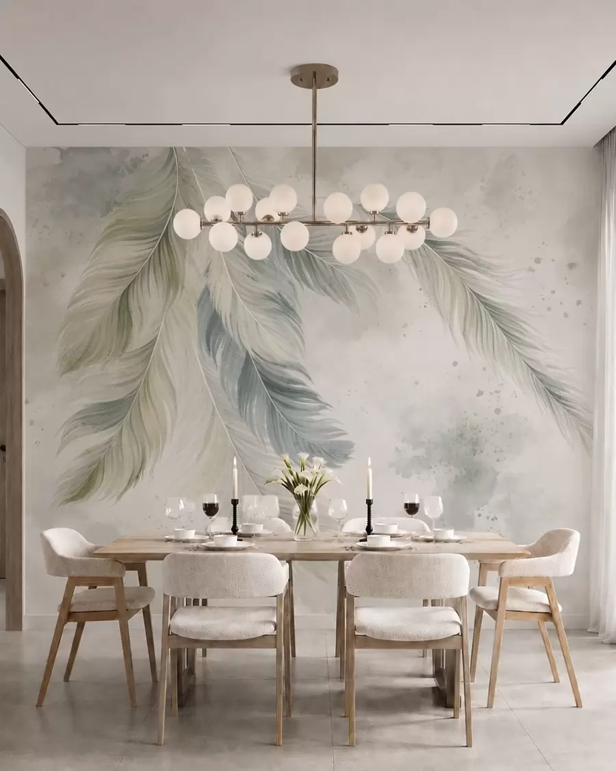 wall murals Light-colored feathers on a delicate watercolor background w05737v2