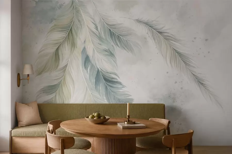 wall murals Light-colored feathers on a delicate watercolor background w05737v2