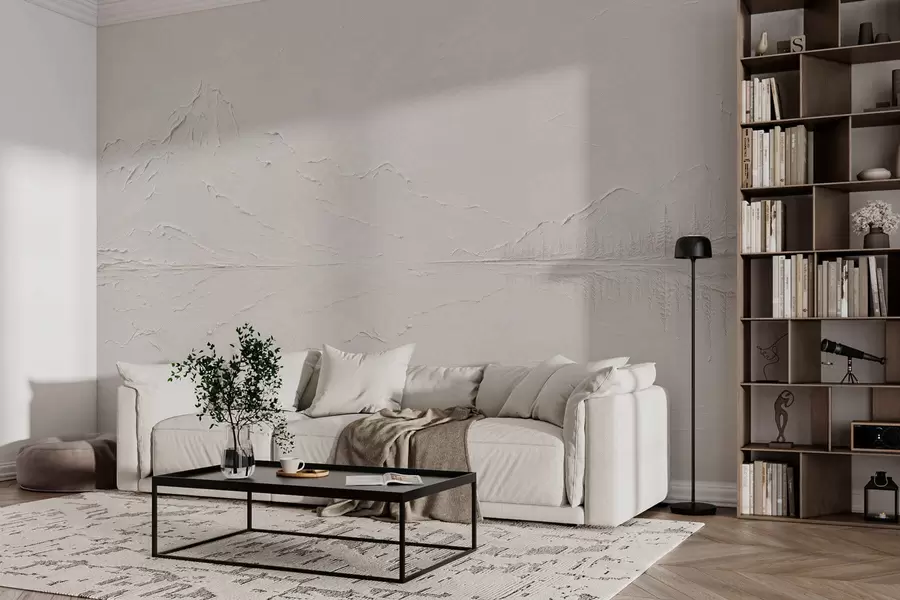 wall murals Embossed mountain landscape with calm water reflection w05739