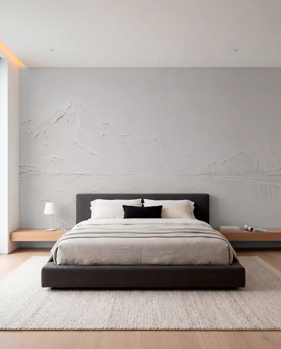 wall murals Embossed mountain landscape with calm water reflection w05739