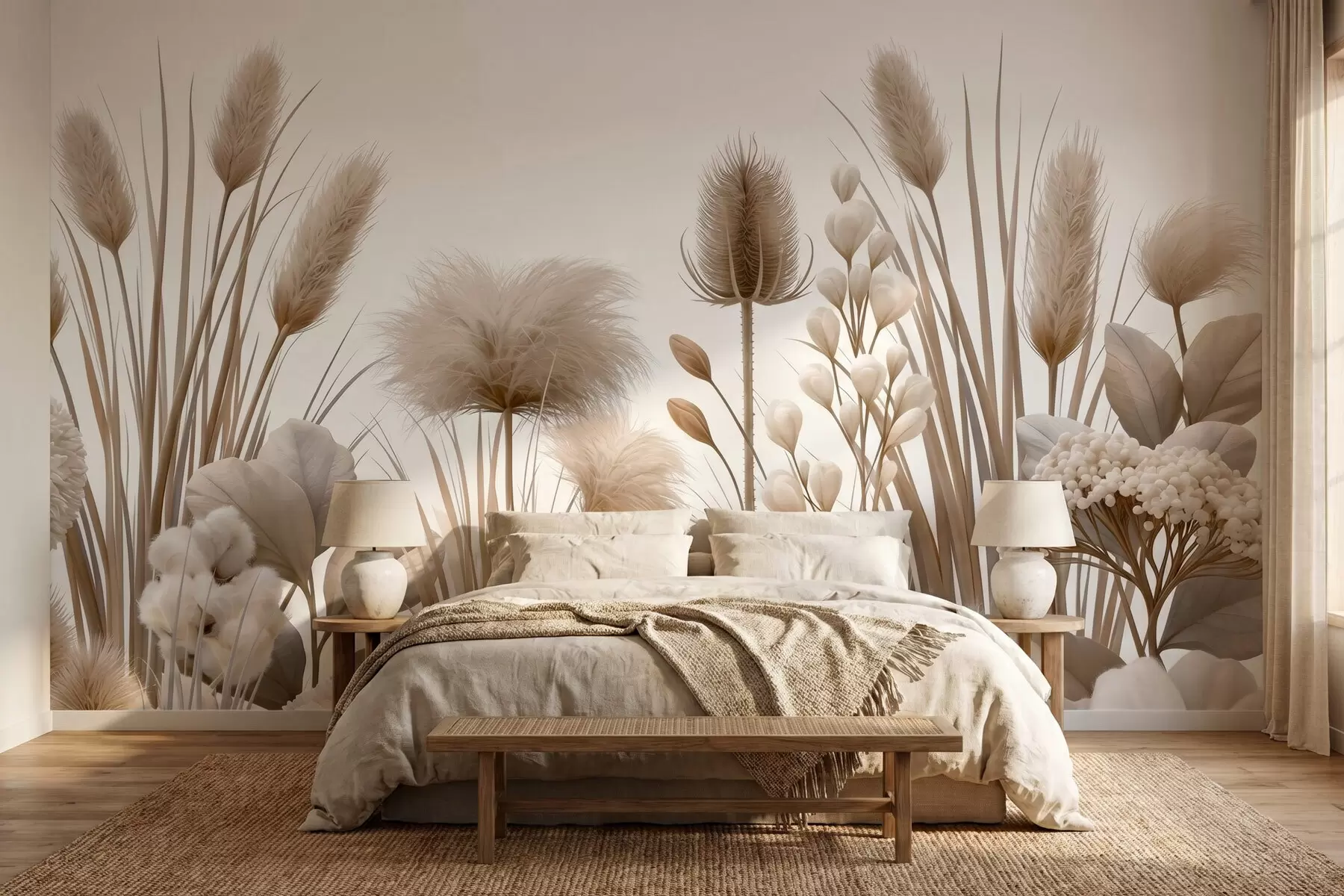 wall murals Tall beige dried flowers in neutral beige tones w09932