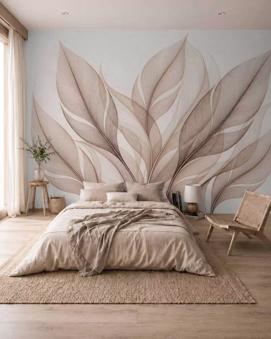 wall murals Elegant botanical composition with large stylized leaves w09944
