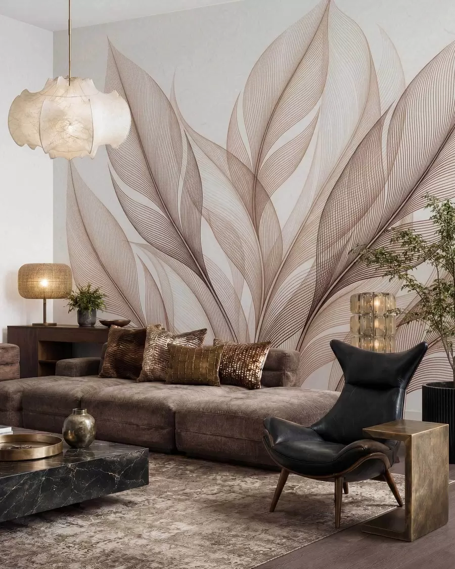 wall murals Elegant botanical composition with large stylized leaves w09944