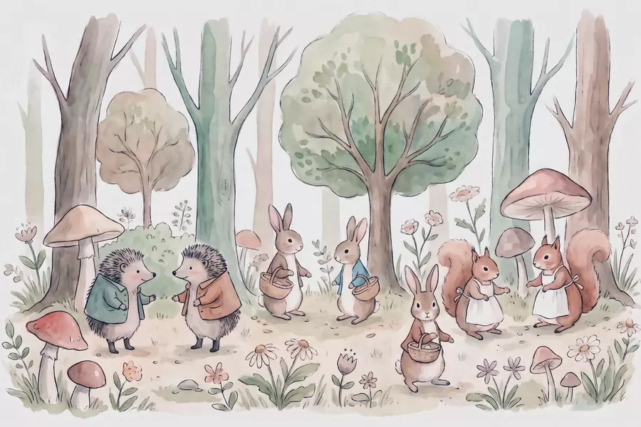 wall murals Fairytale woodland animals in a forest in watercolor style w09951