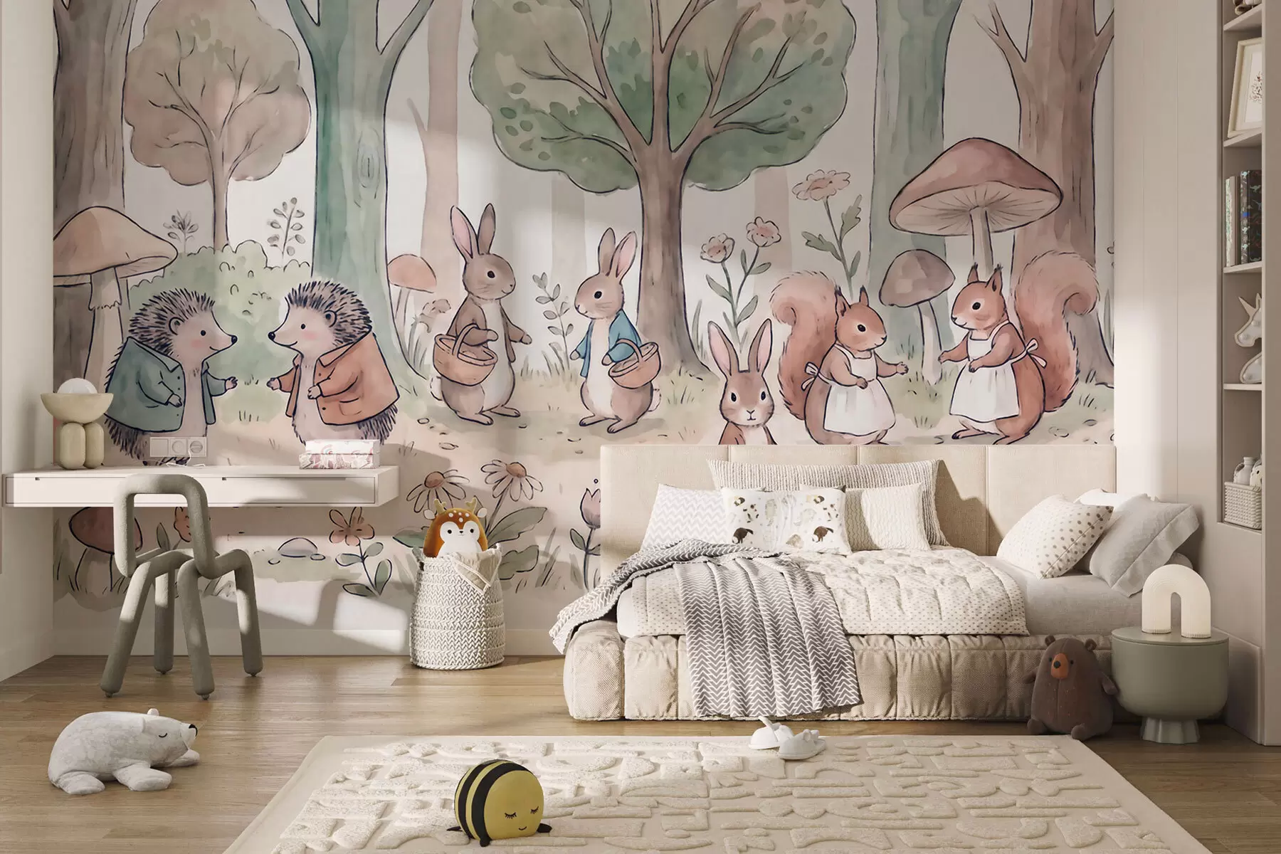 wall murals Fairytale woodland animals in a forest in watercolor style w09951