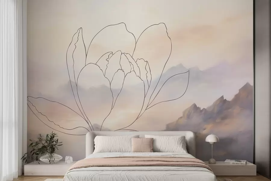 wall murals Mountain landscape with a flower silhouette w05788