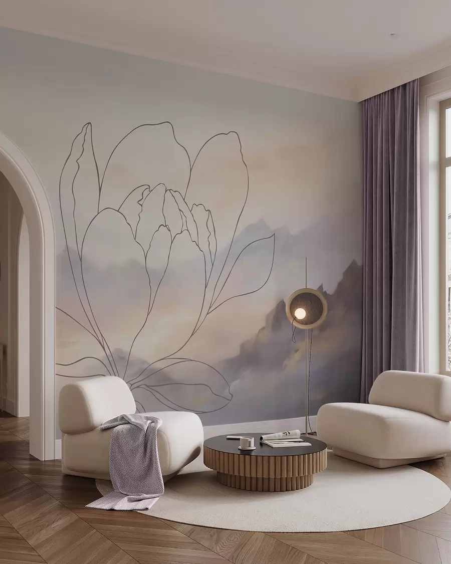 wall murals Mountain landscape with a flower silhouette w05788