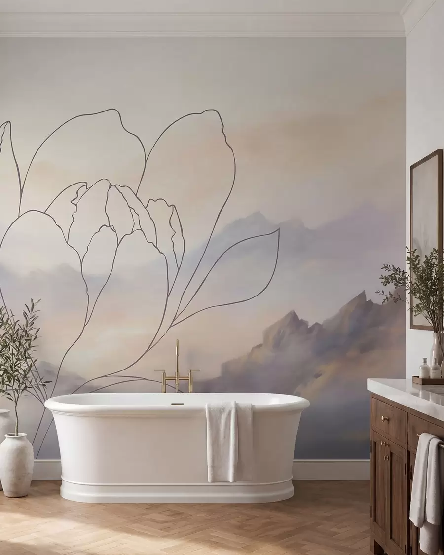 wall murals Mountain landscape with a flower silhouette w05788
