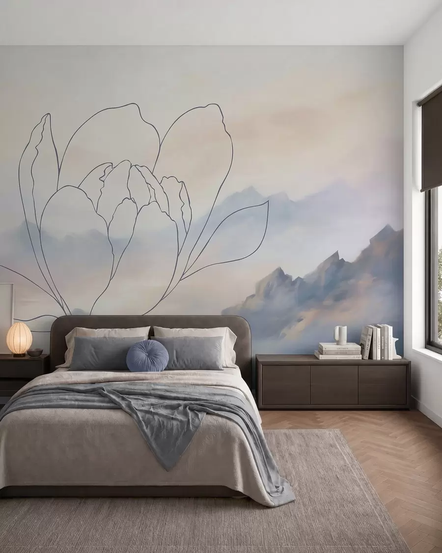 wall murals Mountain landscape with a flower silhouette w05788v1