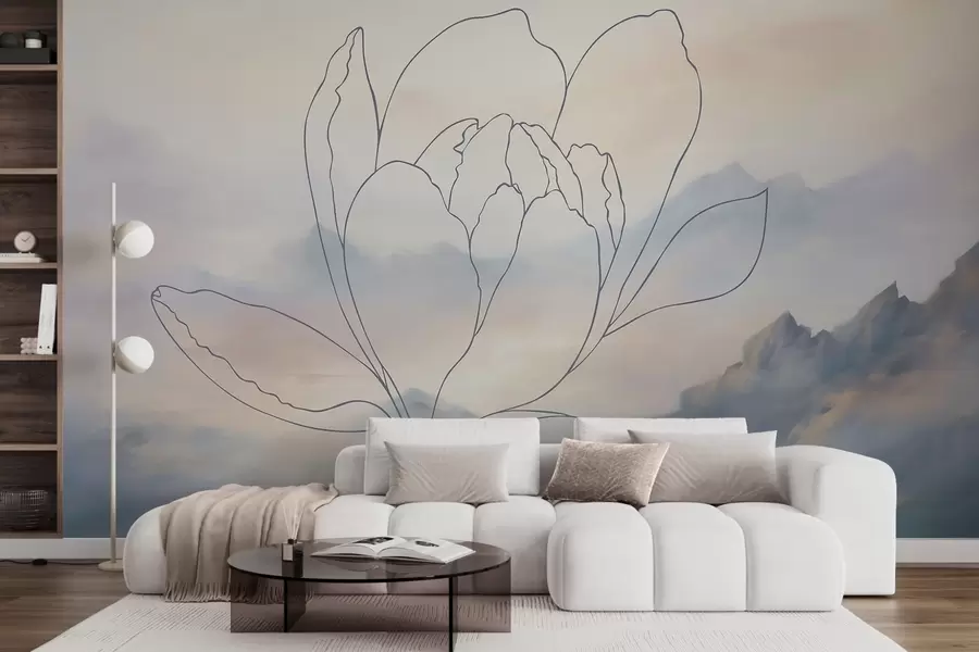 wall murals Mountain landscape with a flower silhouette w05788v1