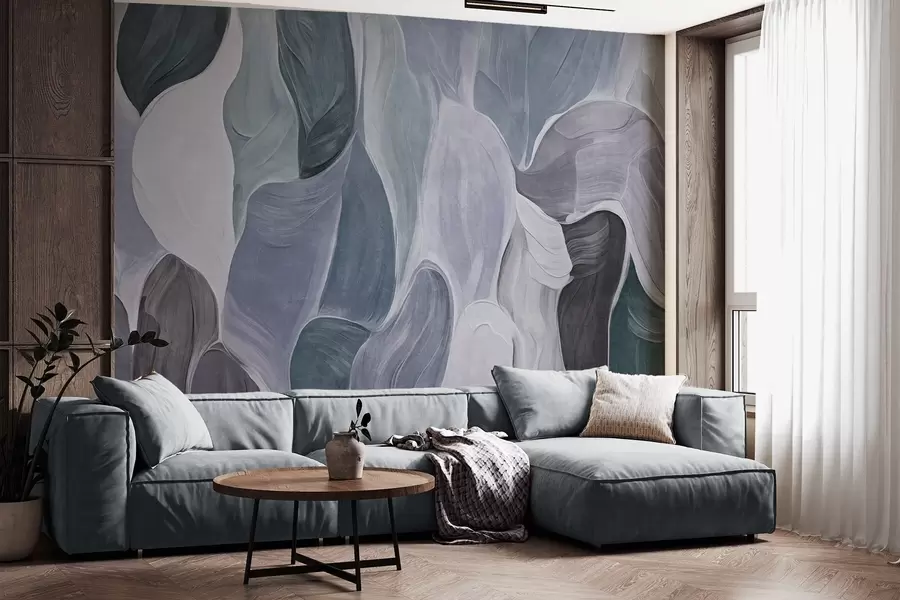 wall murals Abstract shapes in muted blue and gray tones, brushstrokes imitation w09908v1