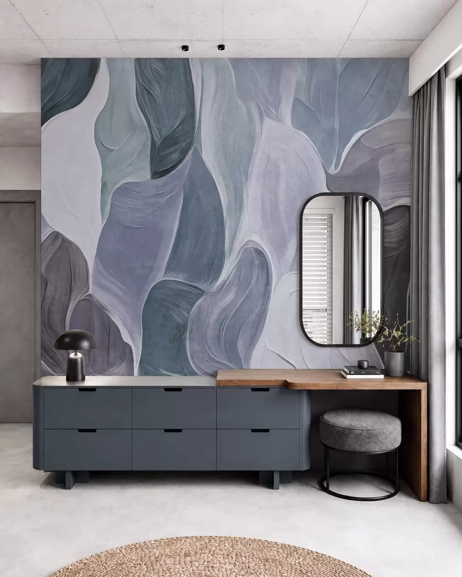 wall murals Abstract shapes in muted blue and gray tones, brushstrokes imitation w09908v1