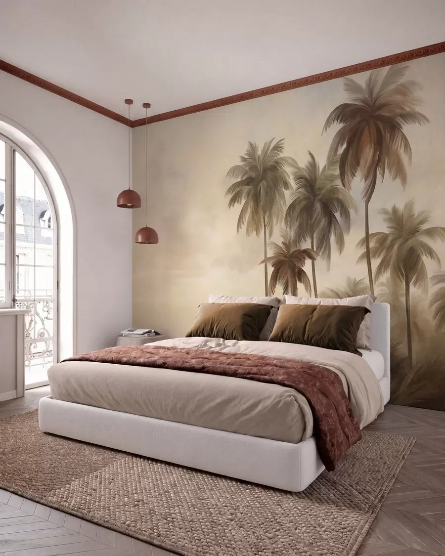 wall murals Palm trees, tropical landscape, textured art w09938