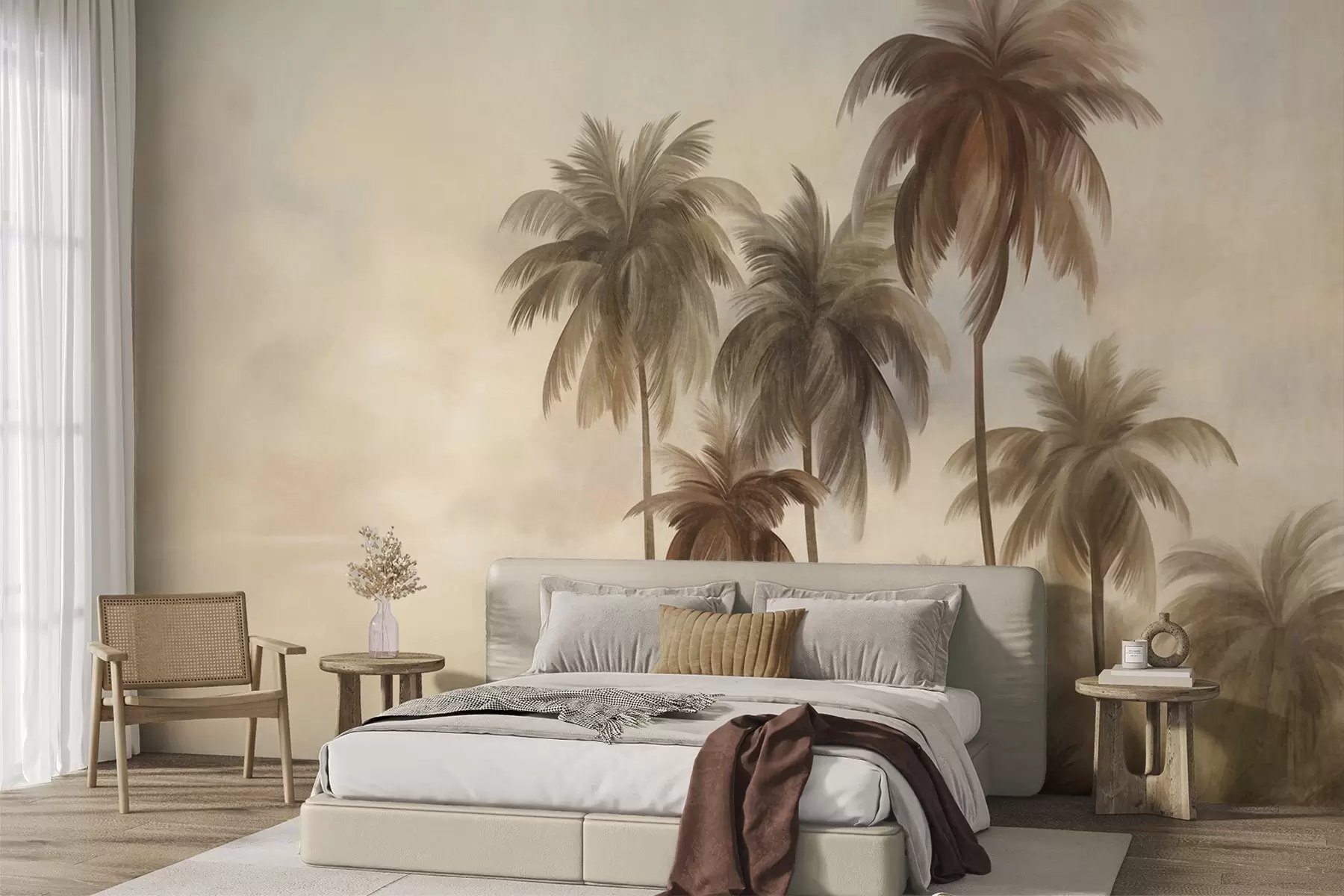 wall murals Palm trees, tropical landscape, textured art w09938