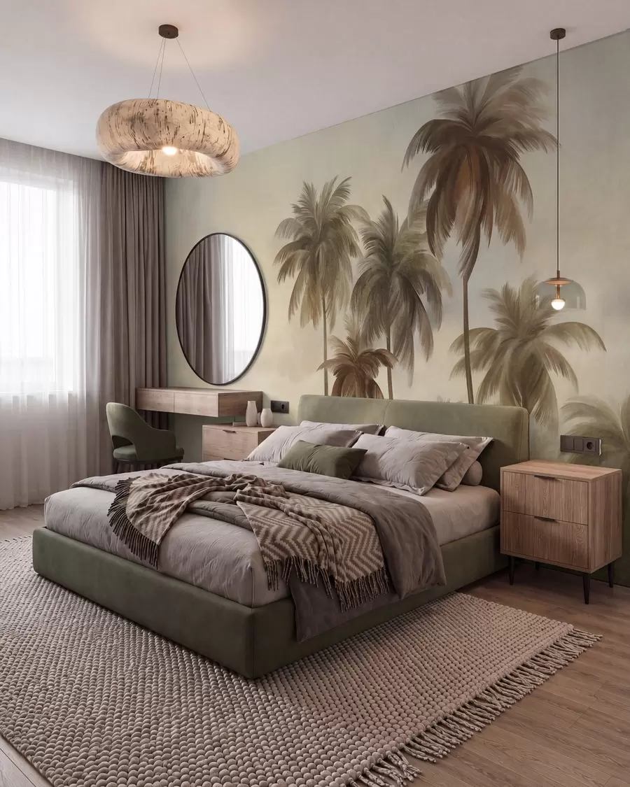 wall murals Palm trees, tropical landscape, textured art w09938