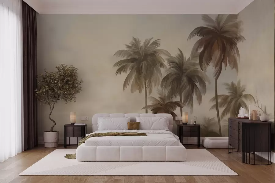 wall murals Palm trees, tropical landscape, textured art w09938