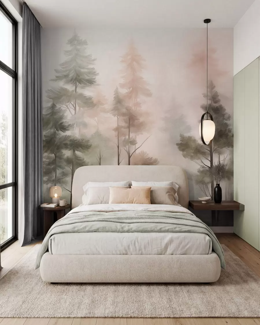 wall murals Pines in Rosy Mist w09982