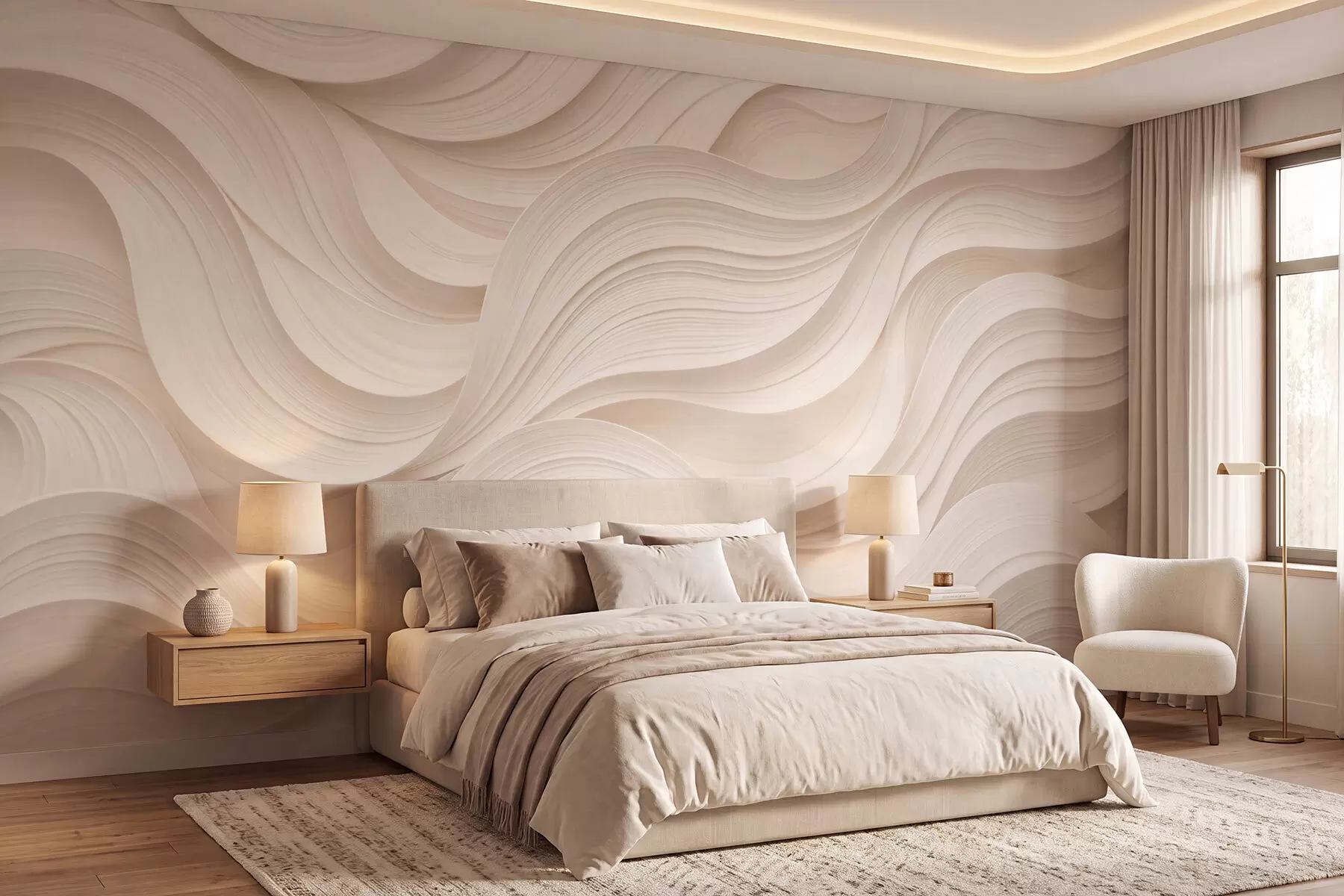 wall murals Abstract wavy beige waves in 3D style w09957
