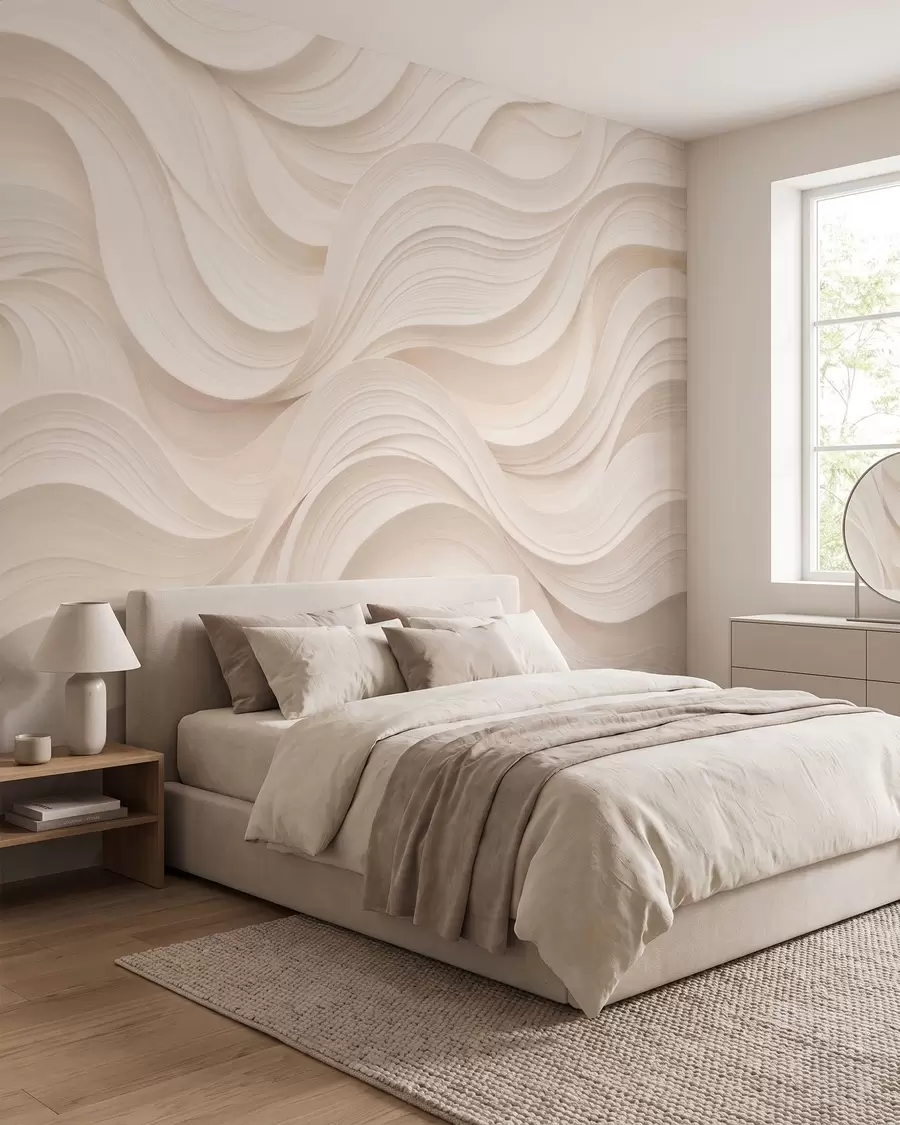 wall murals Abstract wavy beige waves in 3D style w09957