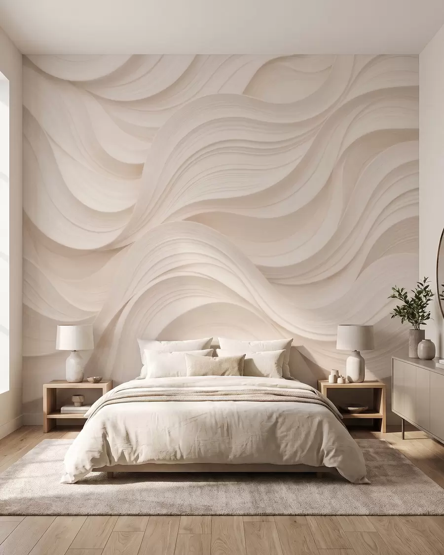 wall murals Abstract wavy beige waves in 3D style w09957