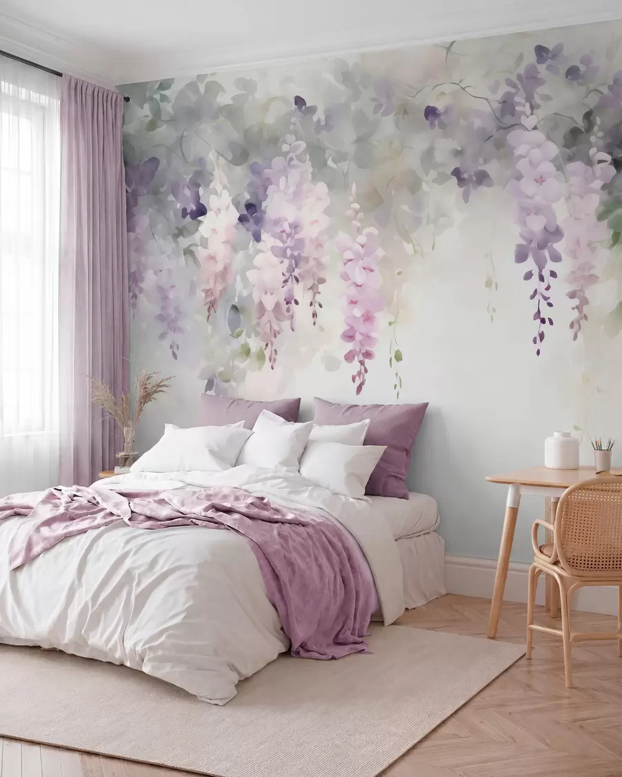wall murals Drooping wisteria flowers w05795