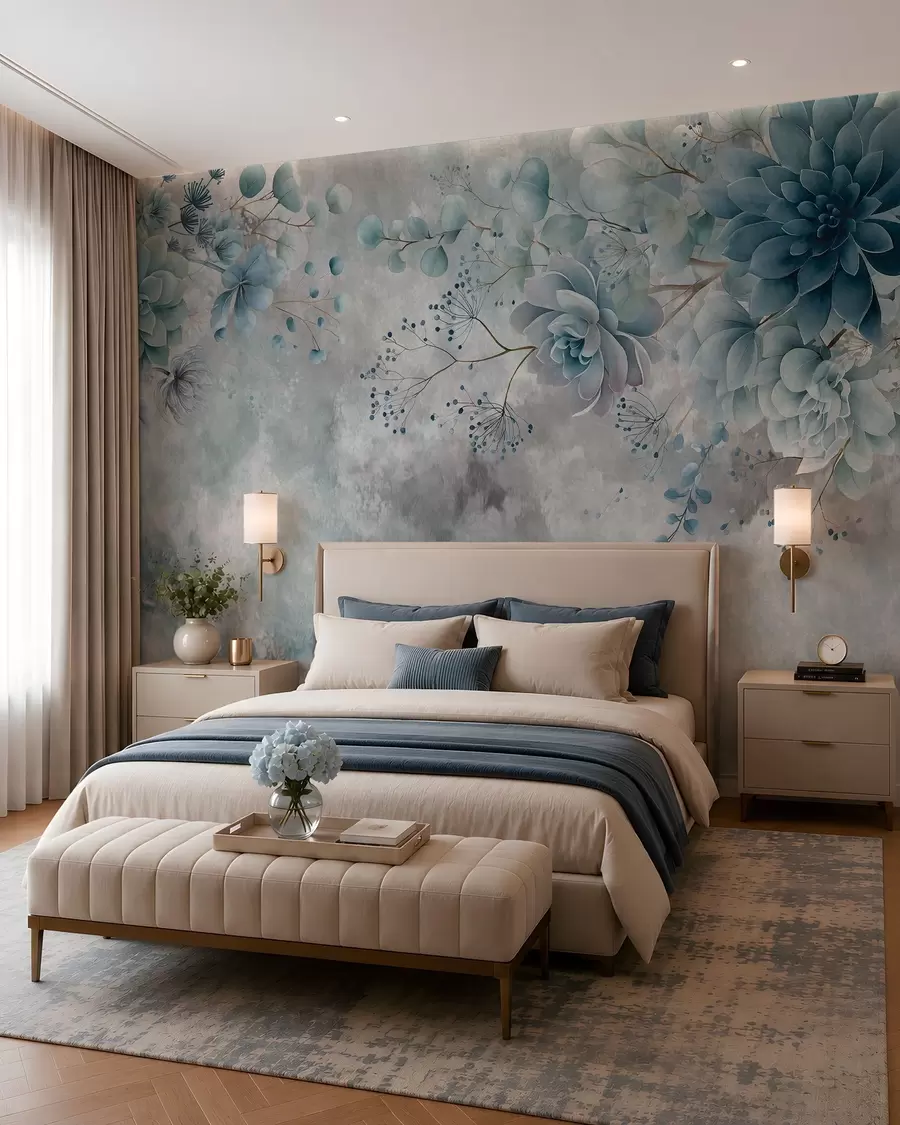 wall murals Fantasy flowers in a retro style in the image above, in shades of beige and brown w05753
